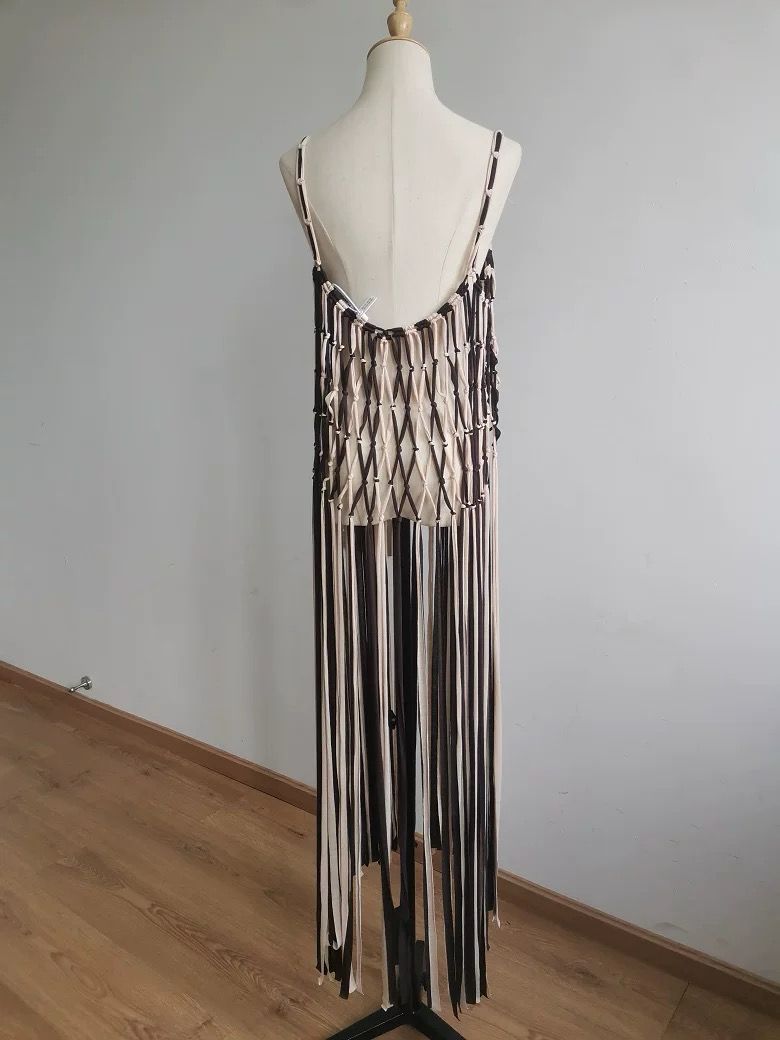 Pankh Adila Hollow Cut Long Fringed Tassel Cover Up