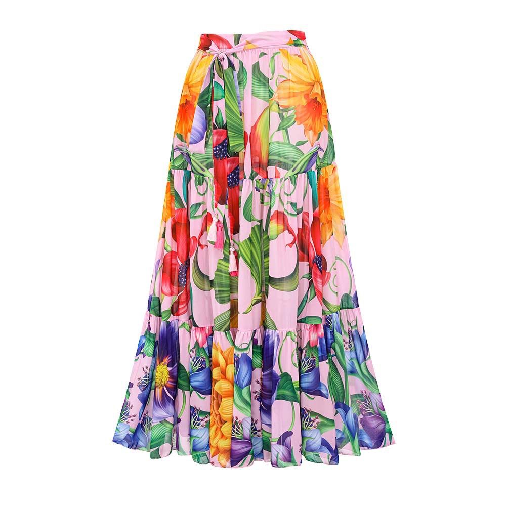 Pankh Ayron Multicolor V-Neck Balloon Sleeve Bikini With Skirt Set