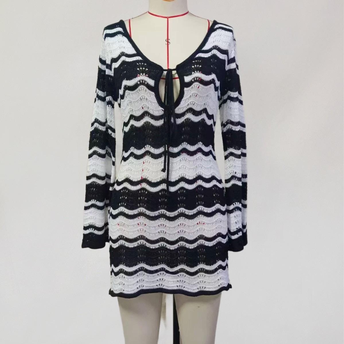 Pankh Vera Knit Striped Beach Wear Crochet Short Dress