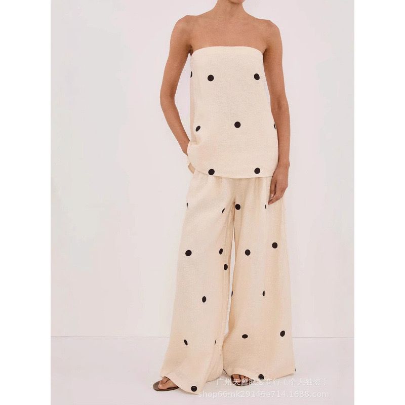 Pankh Leroy Polka Dot Off Shoulder Top With Wide Leg Pant Set