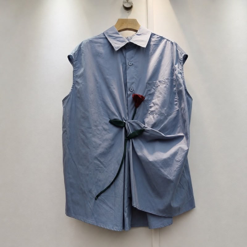 Pankh Cihan Cotton Poplin 3D Hand-Shaped Rose Twisted Knot Drape Shirt