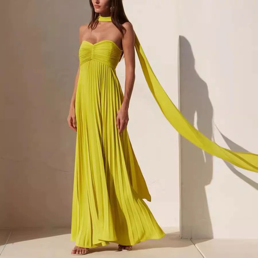 Pankh Fiorie Off Shoulder Ruched Ruffles Pleated Long Maxi Dress With Scarf