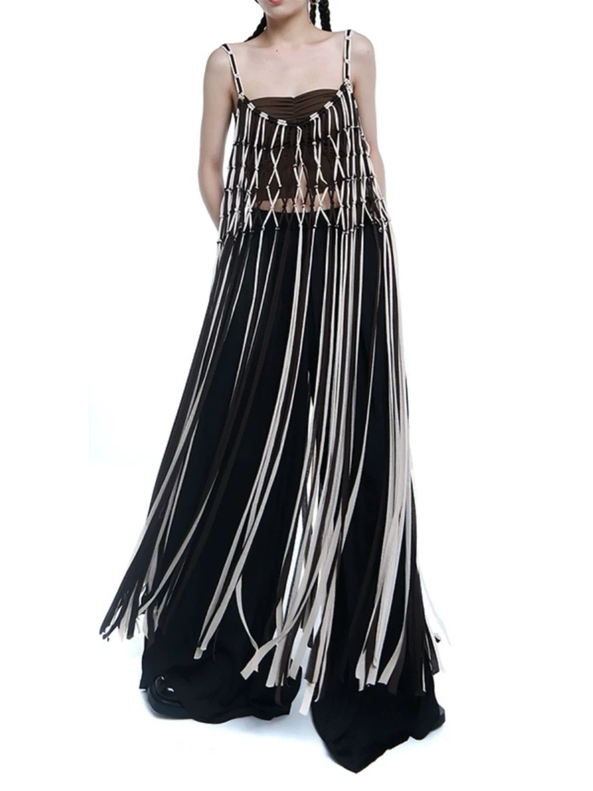 Pankh Adila Hollow Cut Long Fringed Tassel Cover Up