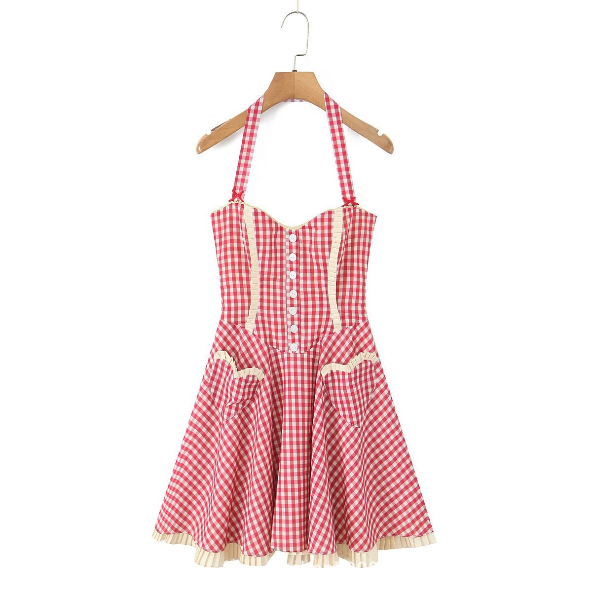 Pankh Serry Halter Neck Flaired Gingham Dress