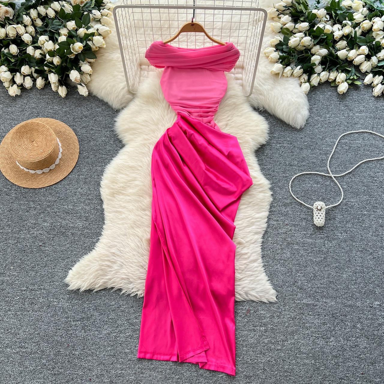 Pankh Iran Elegant Off-shoulder Strapless Backless Ruched Club Long Bodycon Dress