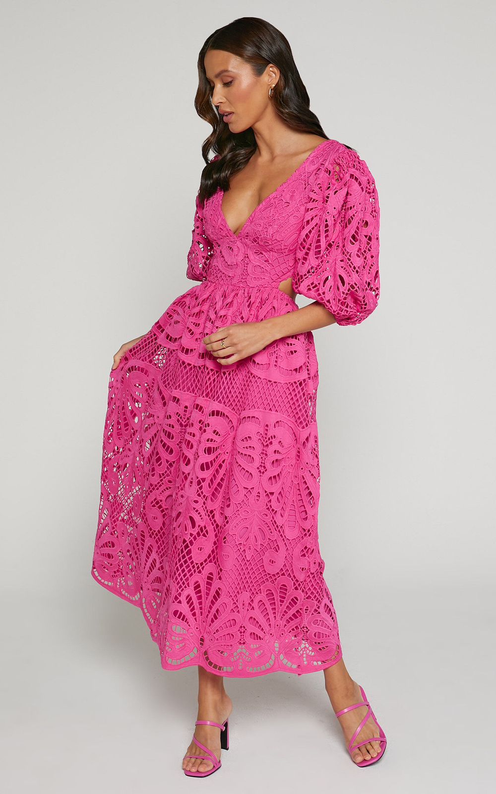 Alena Crochet Waist Cut Out Holiday Maxi Dress
