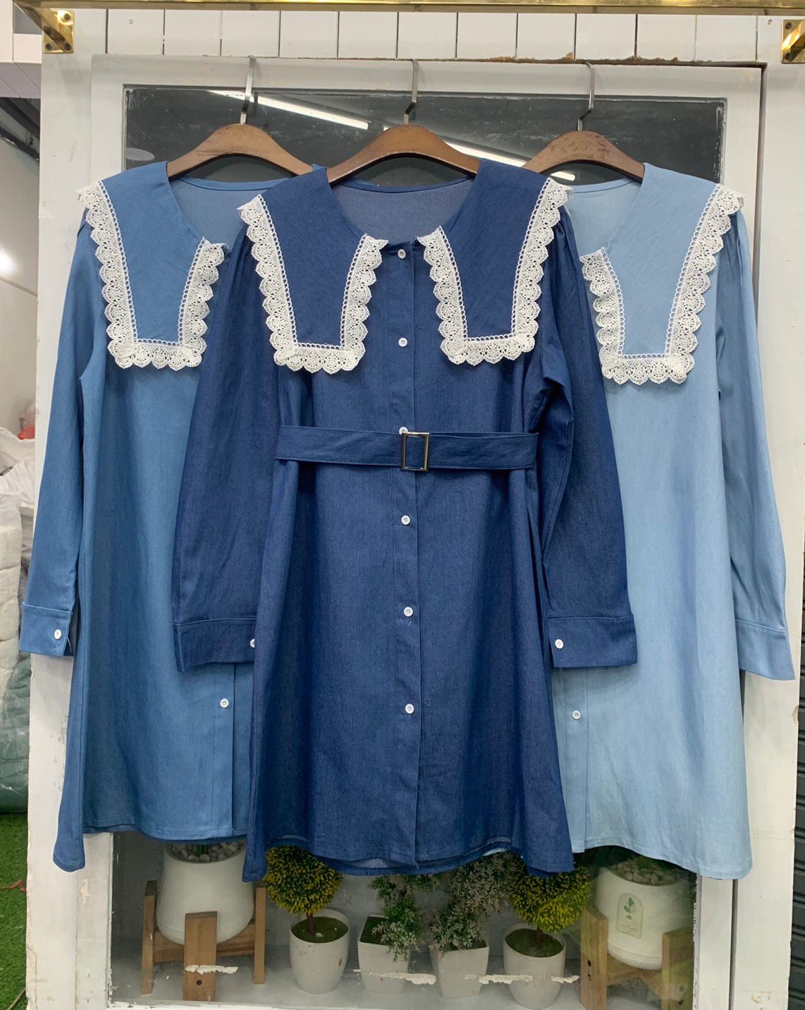 Pankh Kashvi Spring Summer Lace Collar Denim Look Shirt Dress