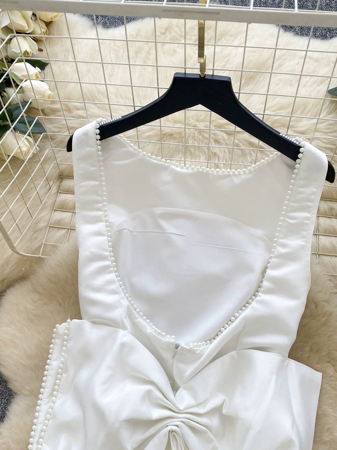 Pankh Jocelyn Beaded Pearl Backless Bow Flaire Mini Dress