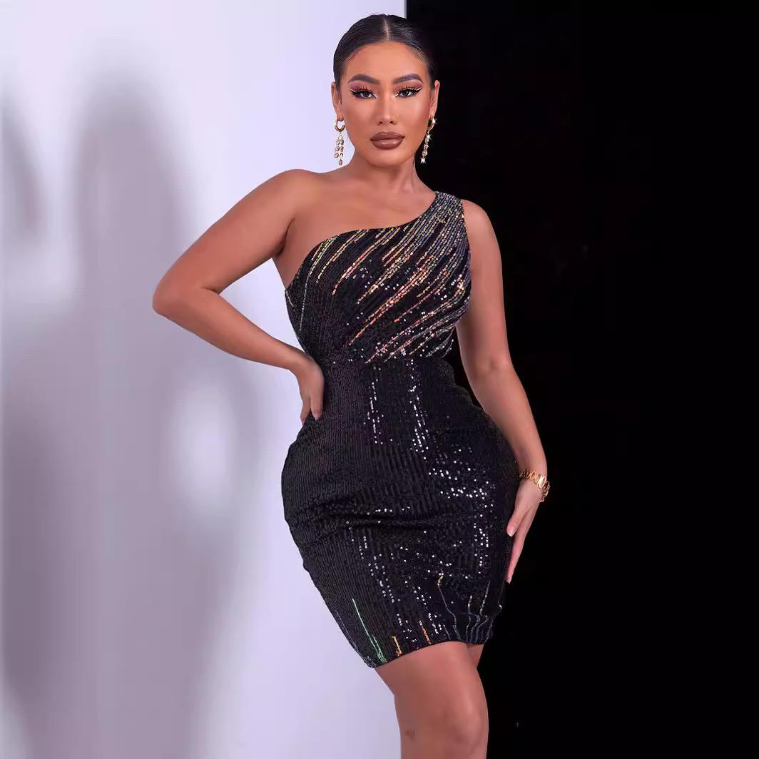 Pankh Benicia One Shoulder Elegant Sequins Party Wear Bodycon Dress