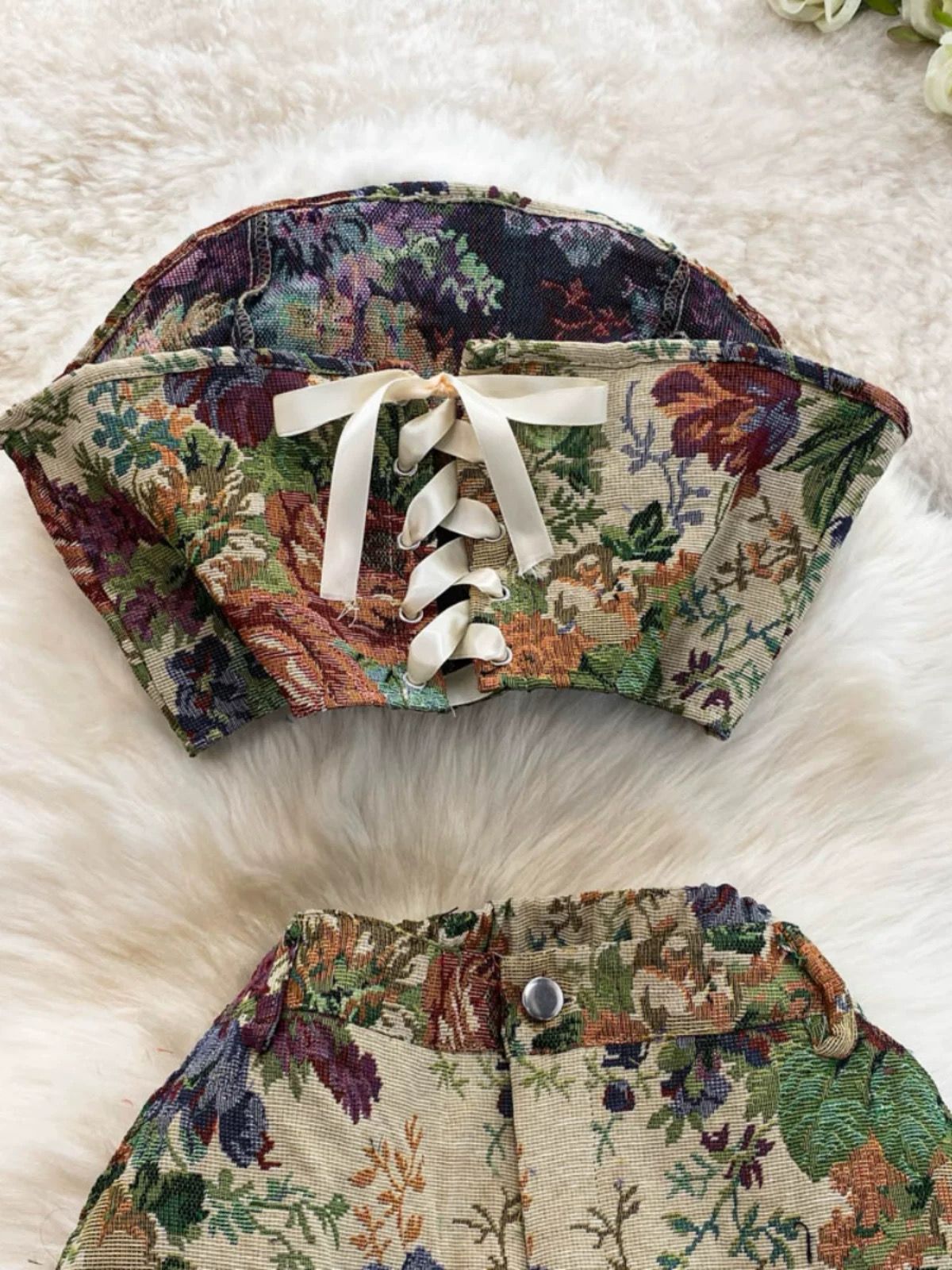 Pankh Evin Floral Leaf Printed Denim Coord