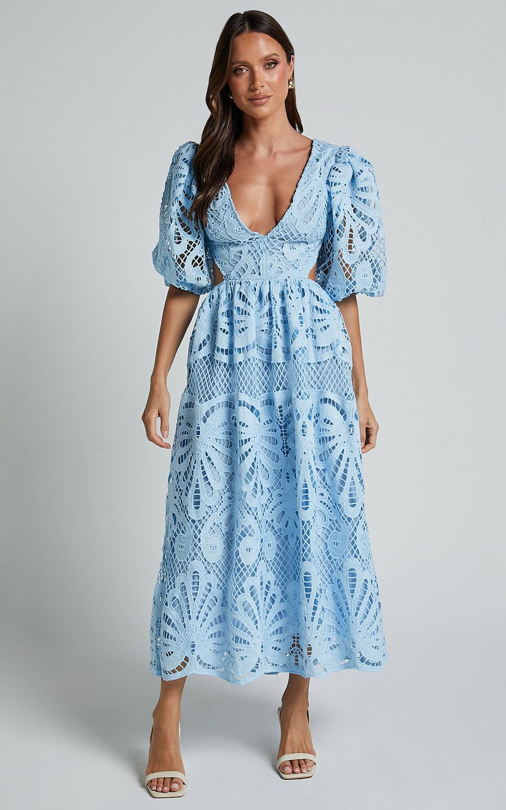 Alena Crochet Waist Cut Out Holiday Maxi Dress