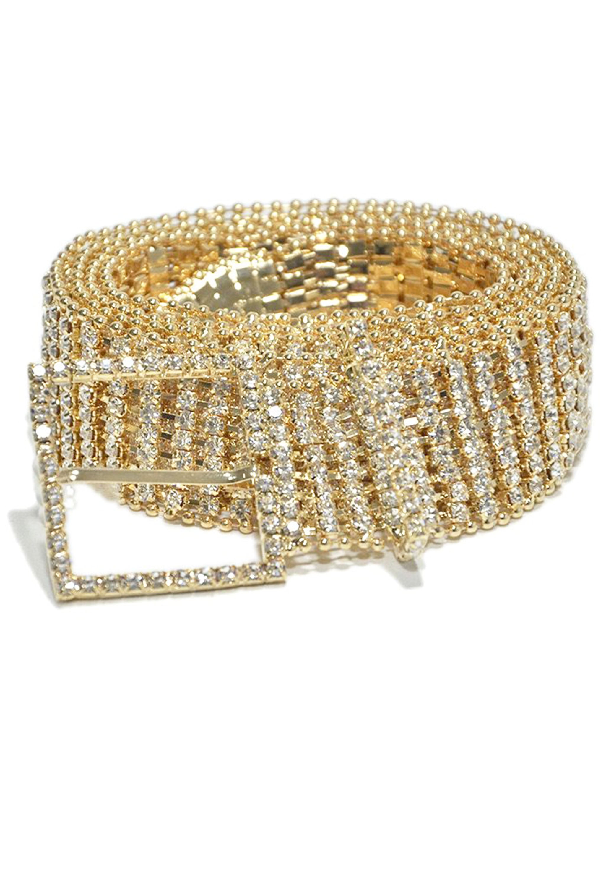 Pankh Square Rhinestone Diamante Bling Crystal Studded Belt