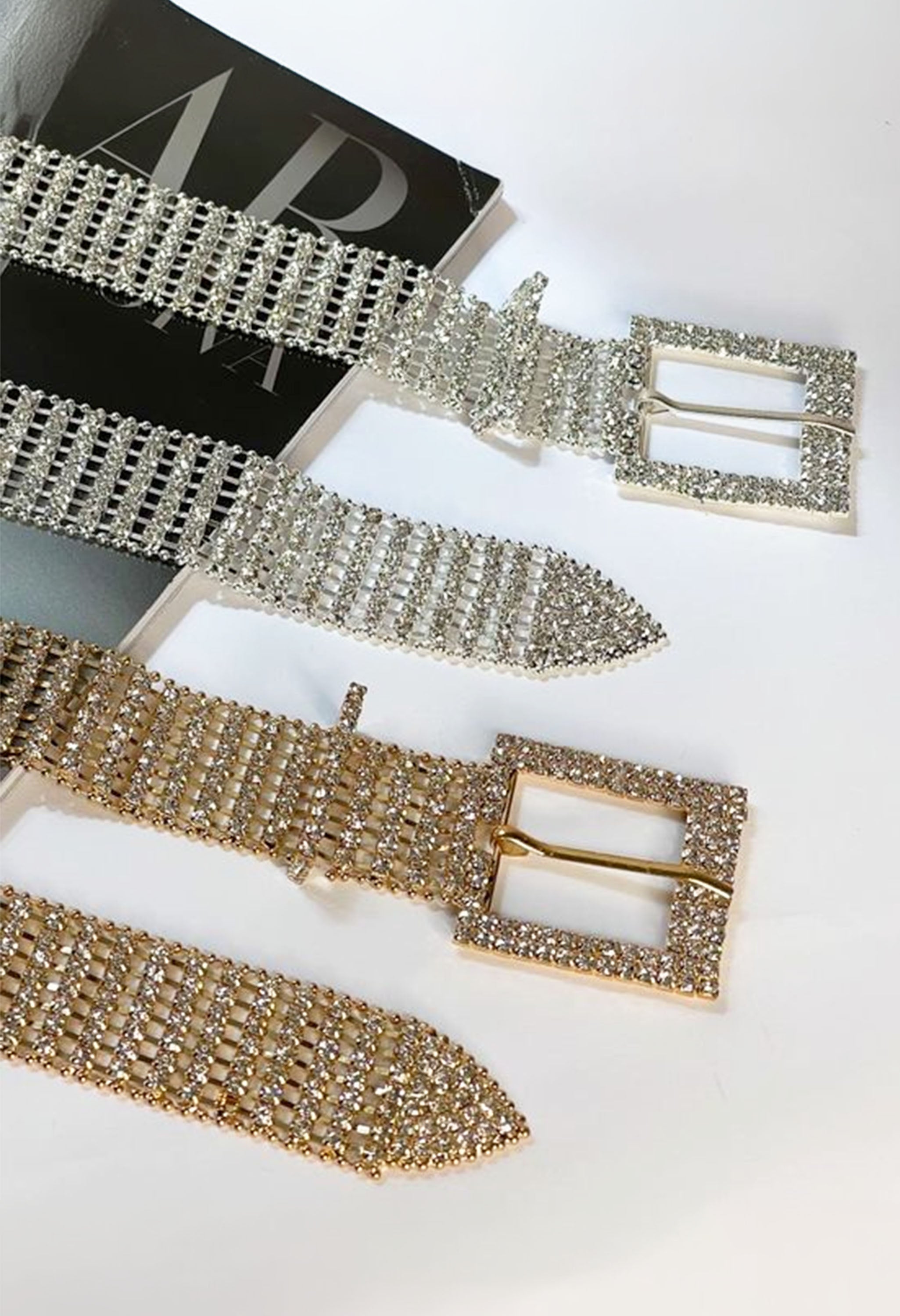 Pankh Square Rhinestone Diamante Bling Crystal Studded Belt