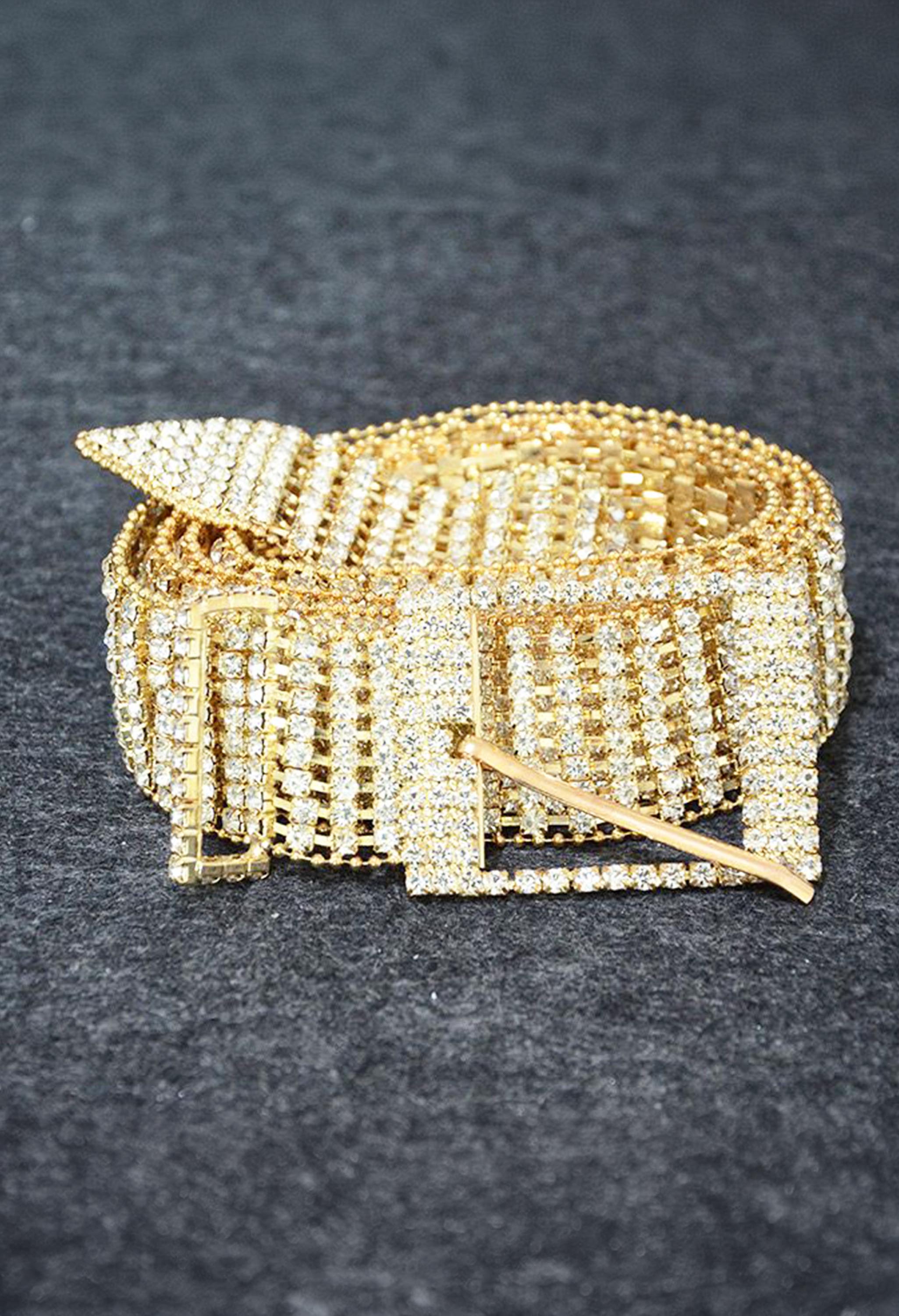 Pankh Square Rhinestone Diamante Bling Crystal Studded Belt