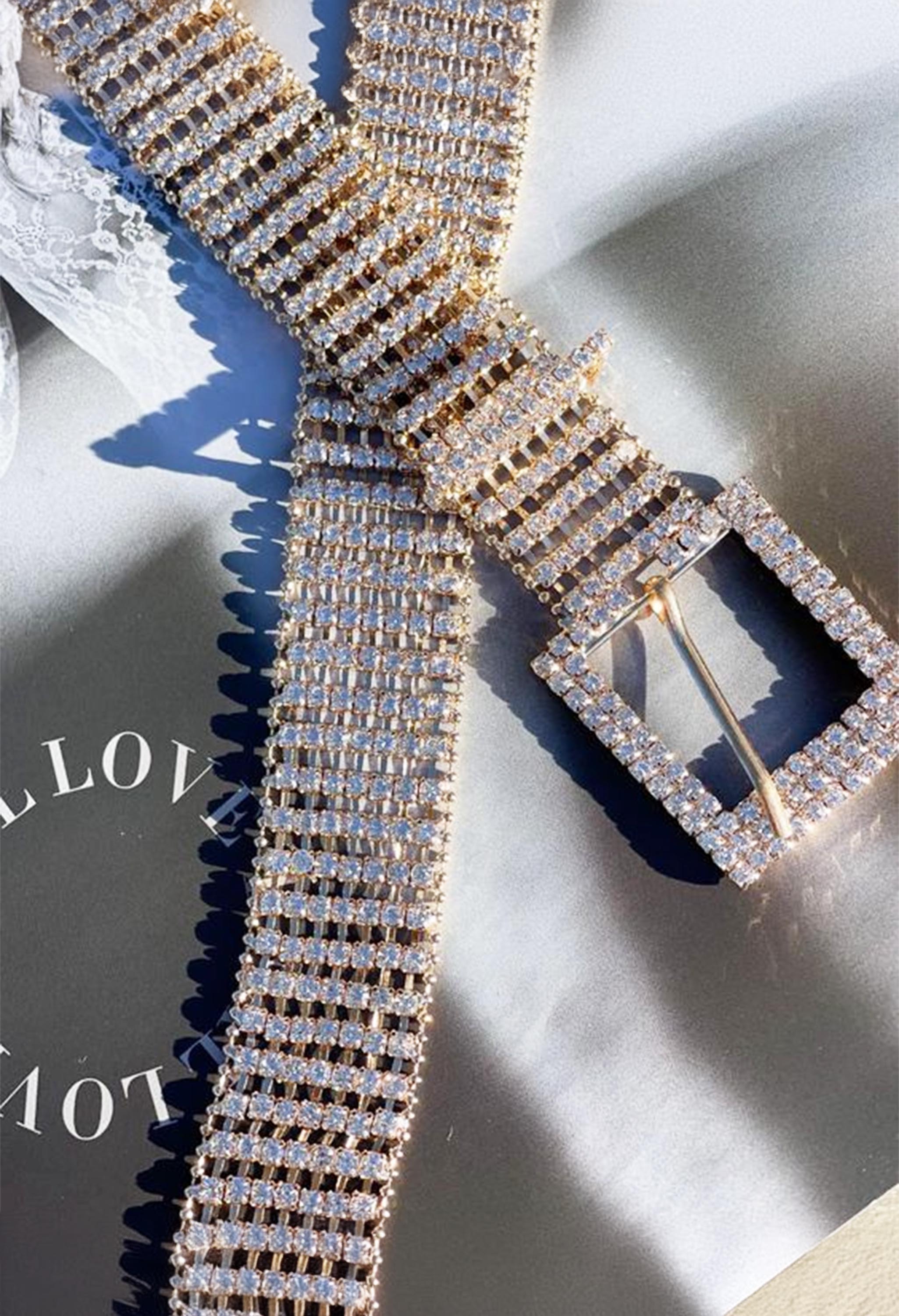 Pankh Square Rhinestone Diamante Bling Crystal Studded Belt