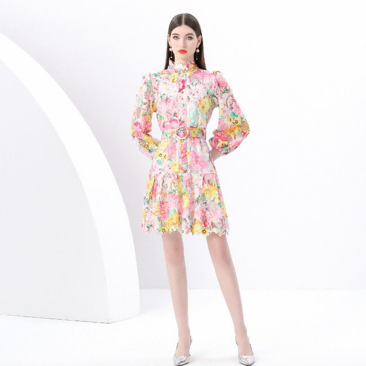 Pankh Anessa Floral Printed Crochet Inner Dress With Belt