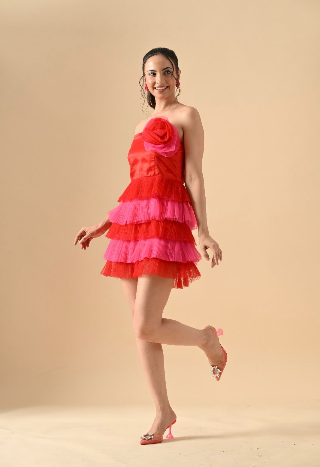 Pankh Rosette Ruffle Dual Shade Party Short Dress