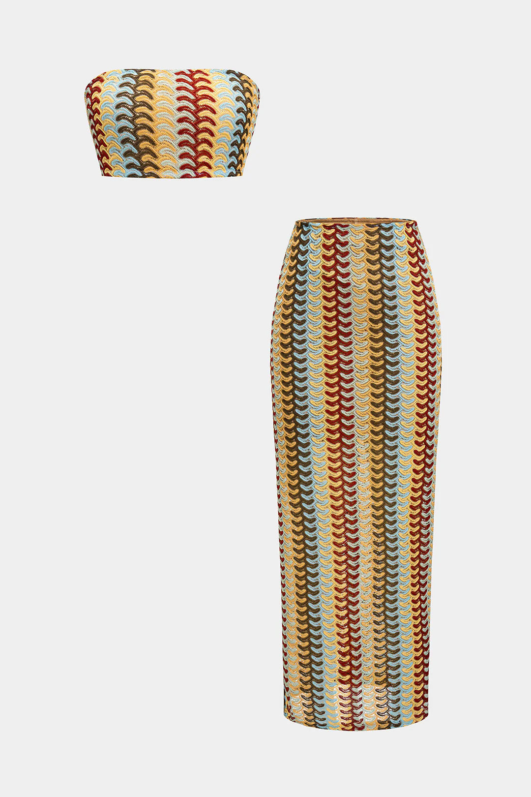 Pankh Sydney Elegant Contrast Color Crochet Tube Top and Skirt Set