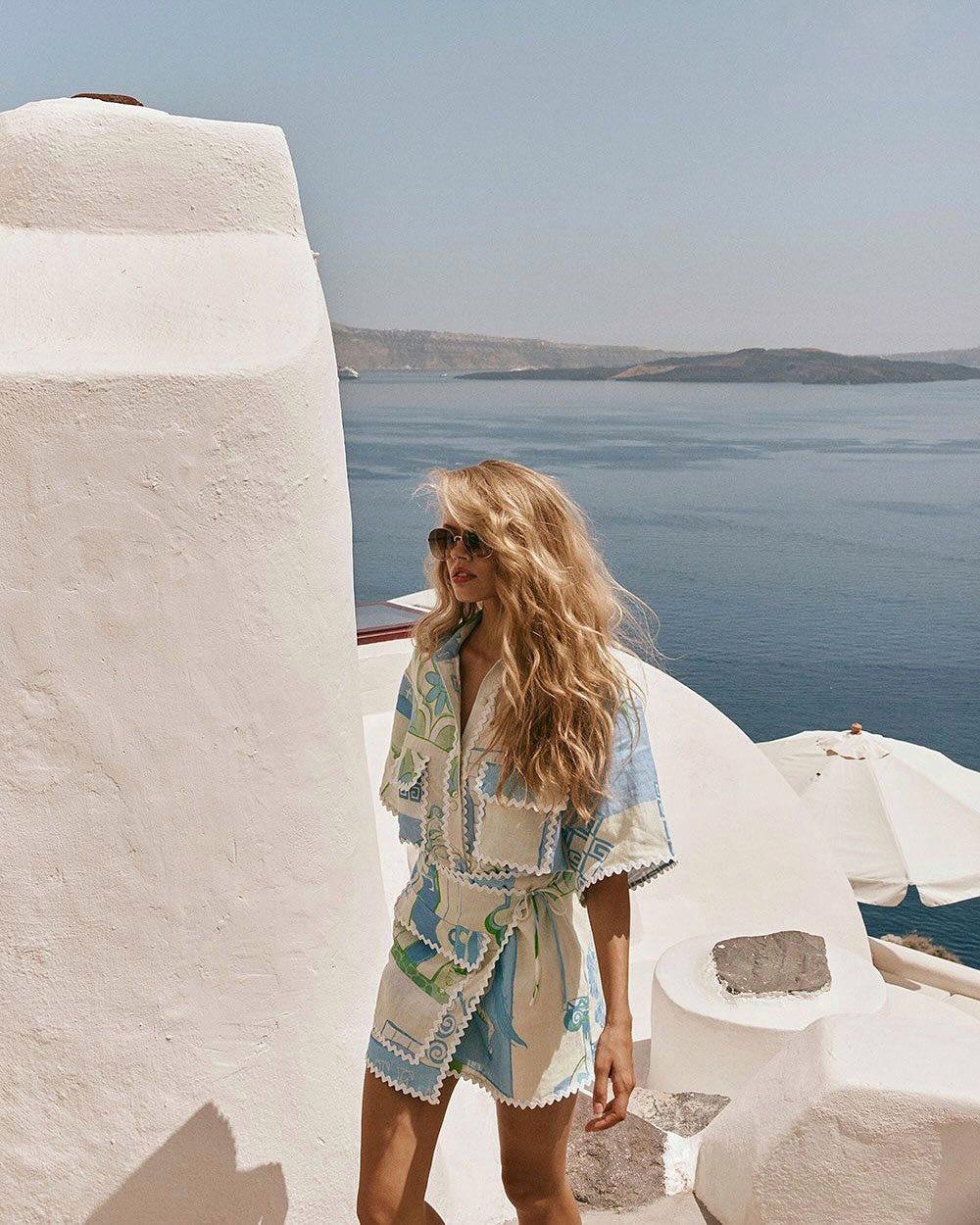 Pankh Iver Printed Short Sleeve Shirt and Wrap Tie-Up Mini Skirt Coord Set