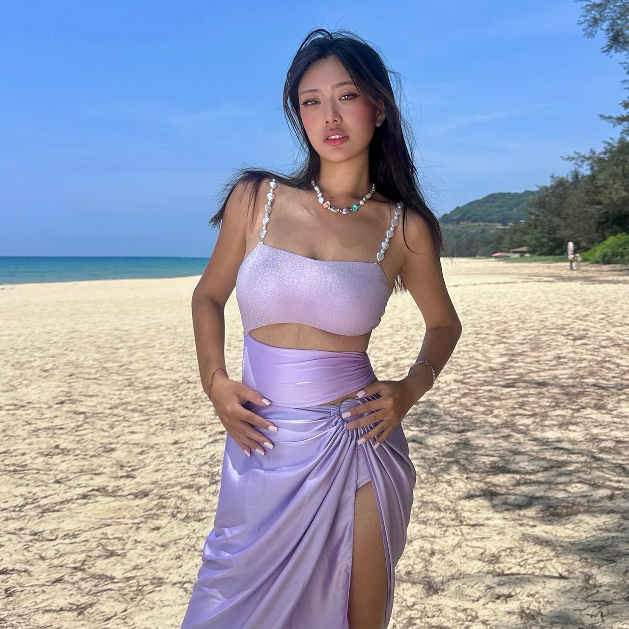 Pankh Vincent Pearl Strap Swimsuit Two Piece Set