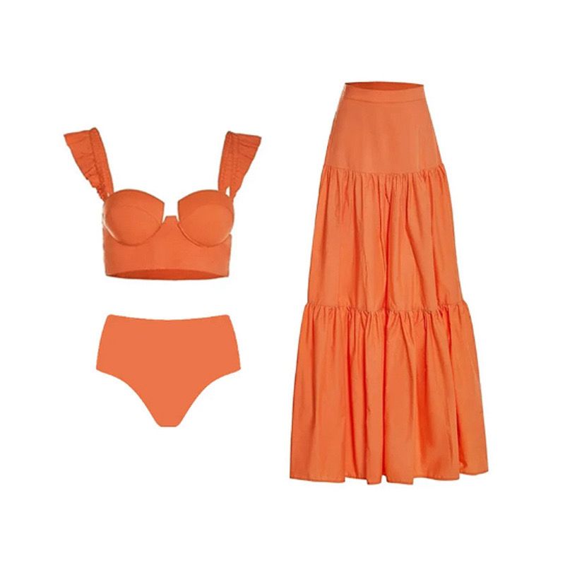 Pankh Dove Bikini And Cover-Up Skirt Swimwear Set