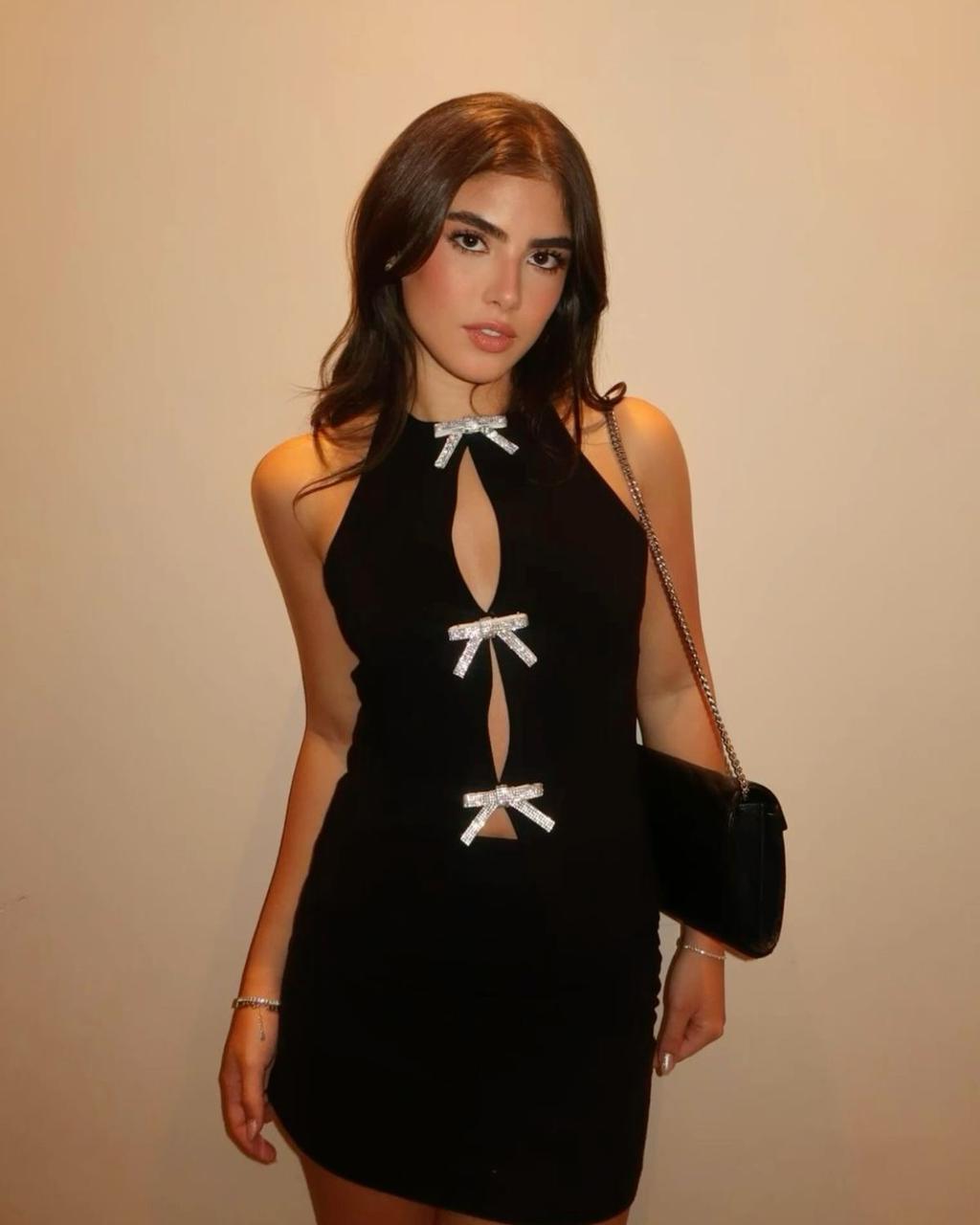 Pankh Zaire Halter Neck Decor Crystal Bow Sleevless Top