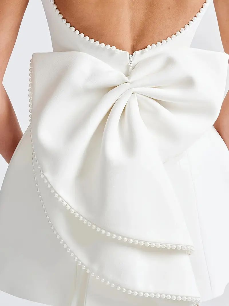 Pankh Tansy Scuba Pearl Detailed Big Back Bow Party Wear Dress