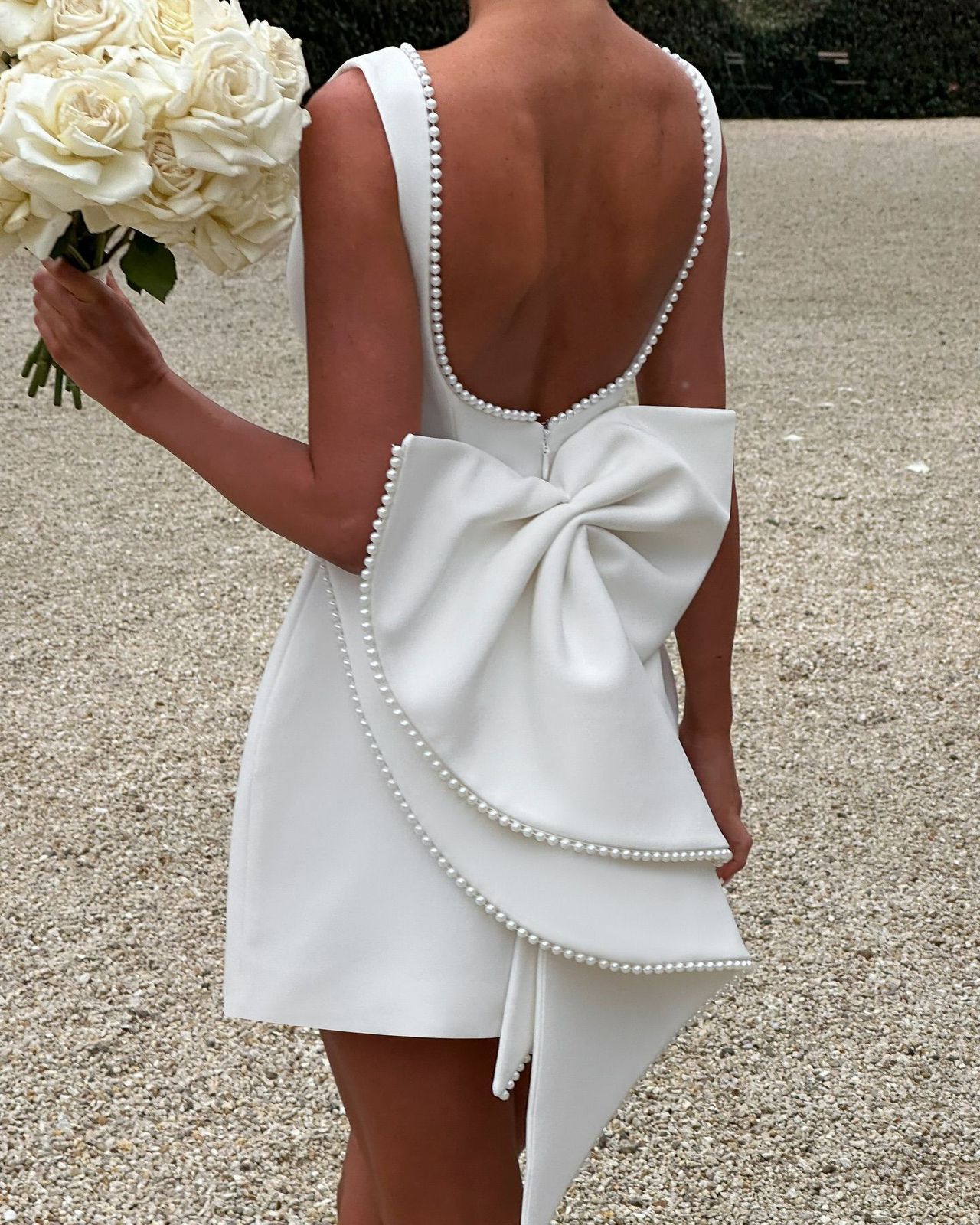 Pankh Tansy Scuba Pearl Detailed Big Back Bow Party Wear Dress