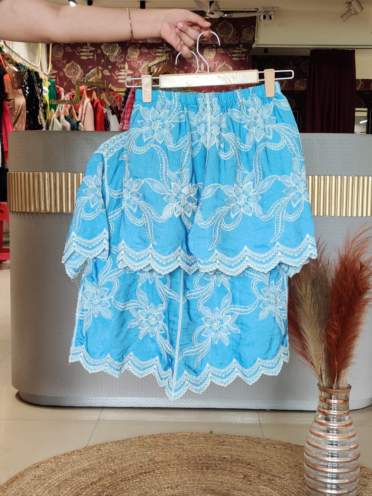 Pankh Lian Beautiful Embroidered Shirt And Short Set