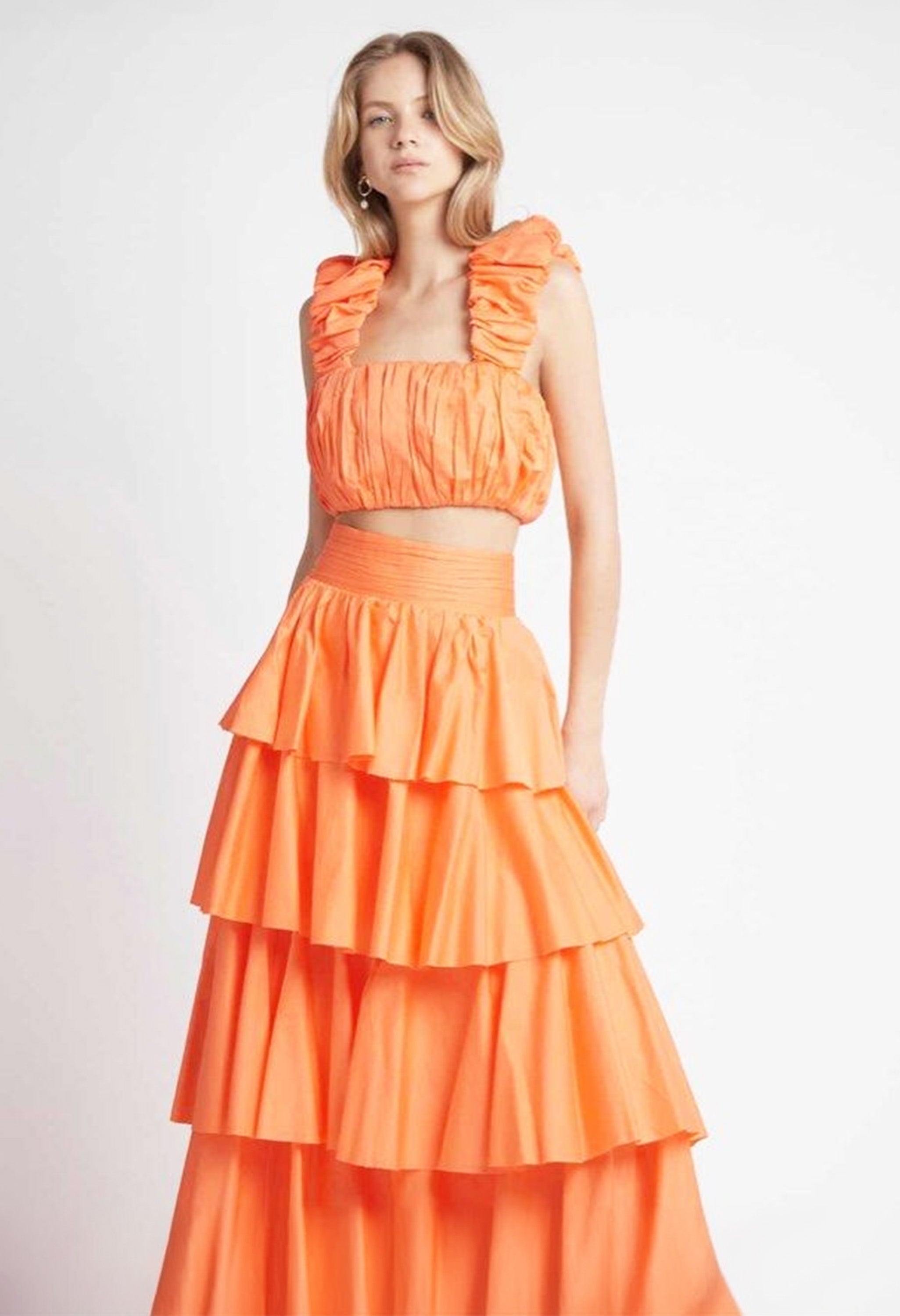 Pankh Dakota Ruched Cropped Top And Ruffled Skirt