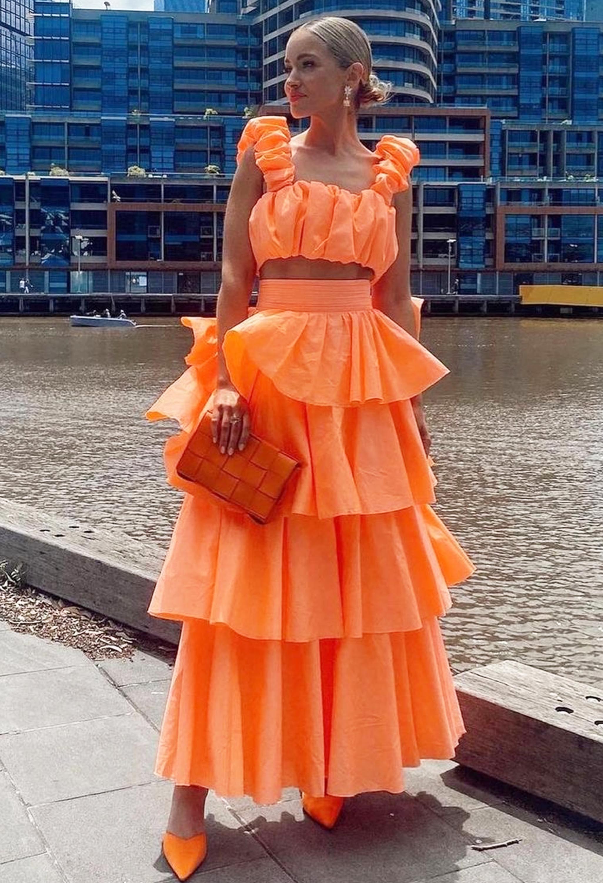 Pankh Dakota Ruched Cropped Top And Ruffled Skirt