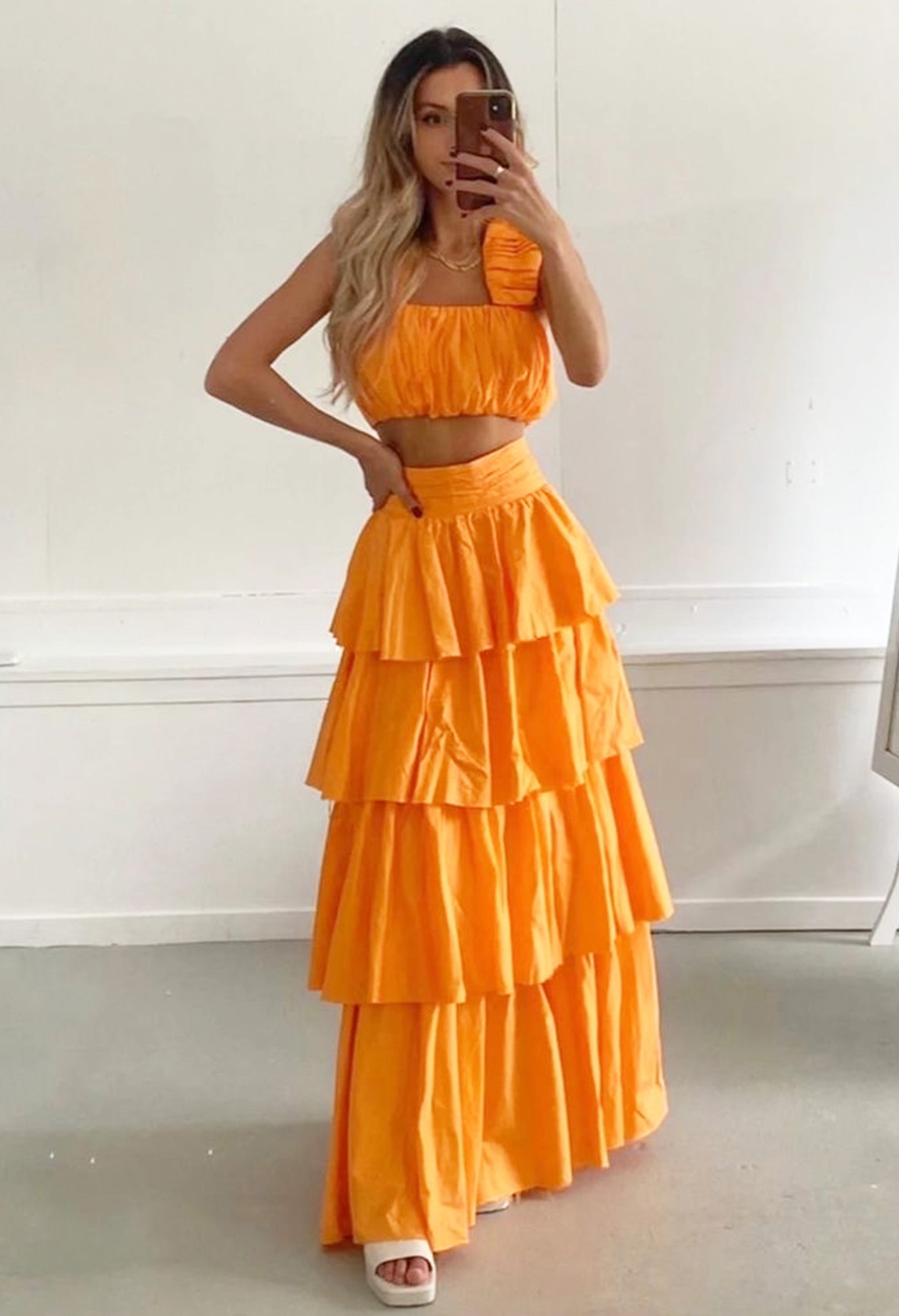 Pankh Dakota Ruched Cropped Top And Ruffled Skirt