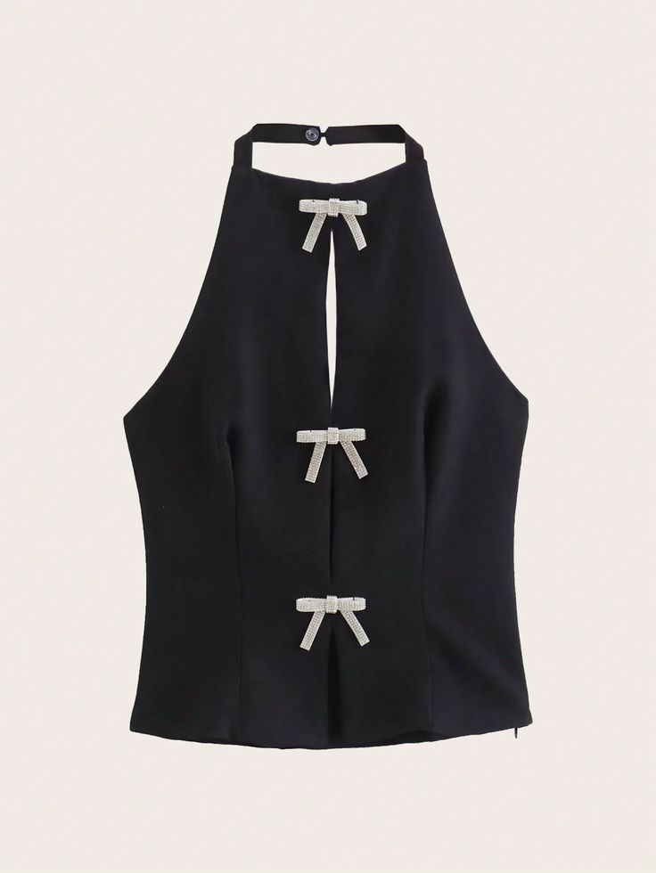 Pankh Zaire Halter Neck Decor Crystal Bow Sleevless Top