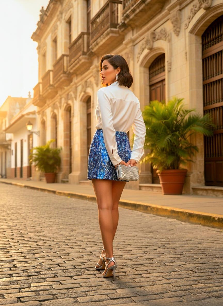 Pankh Ruben Premium Satin Shirt And Sequins Skirt Set
