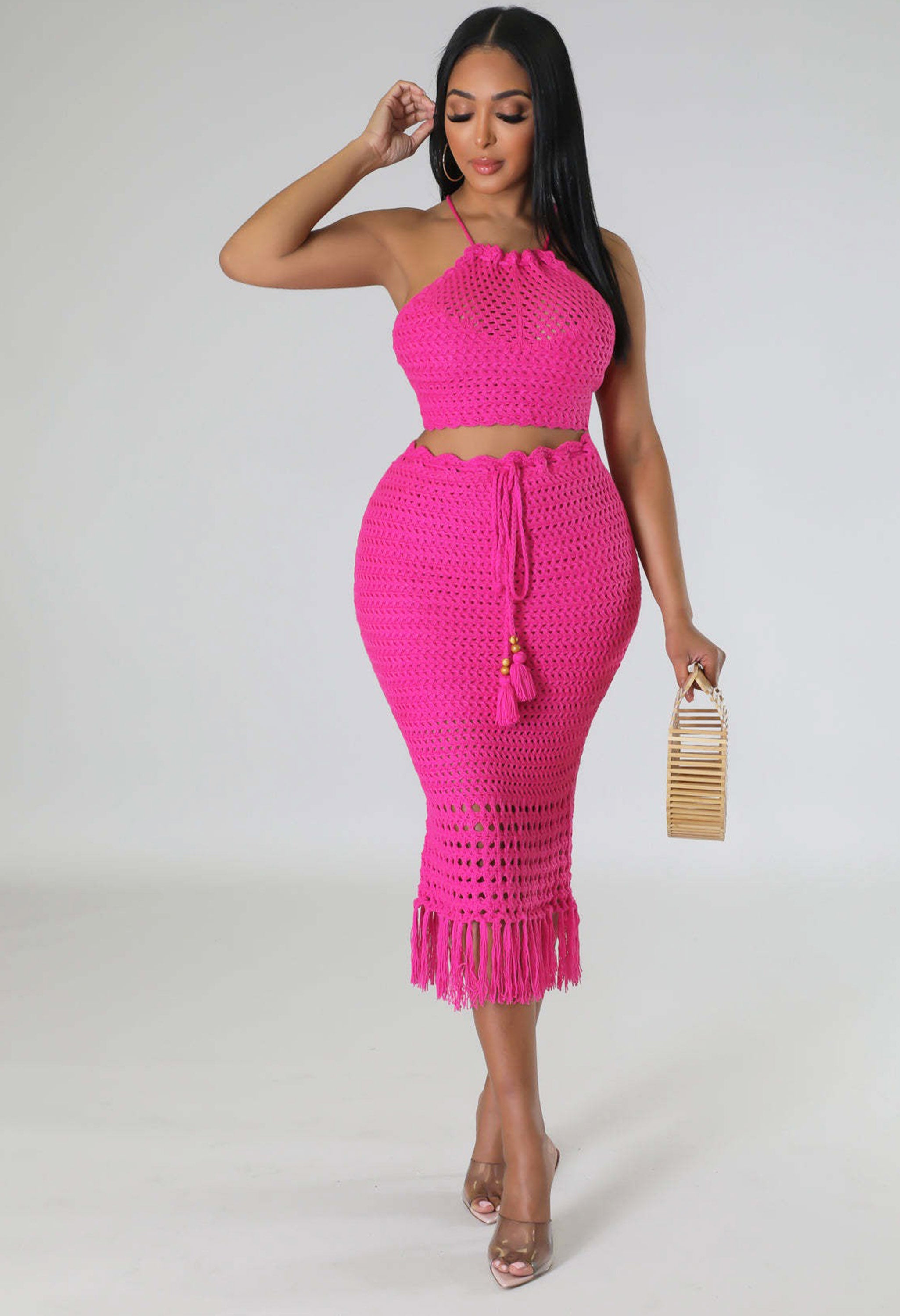 Pankh Cai Modest Crochet Beachwear Top & Skirt Set