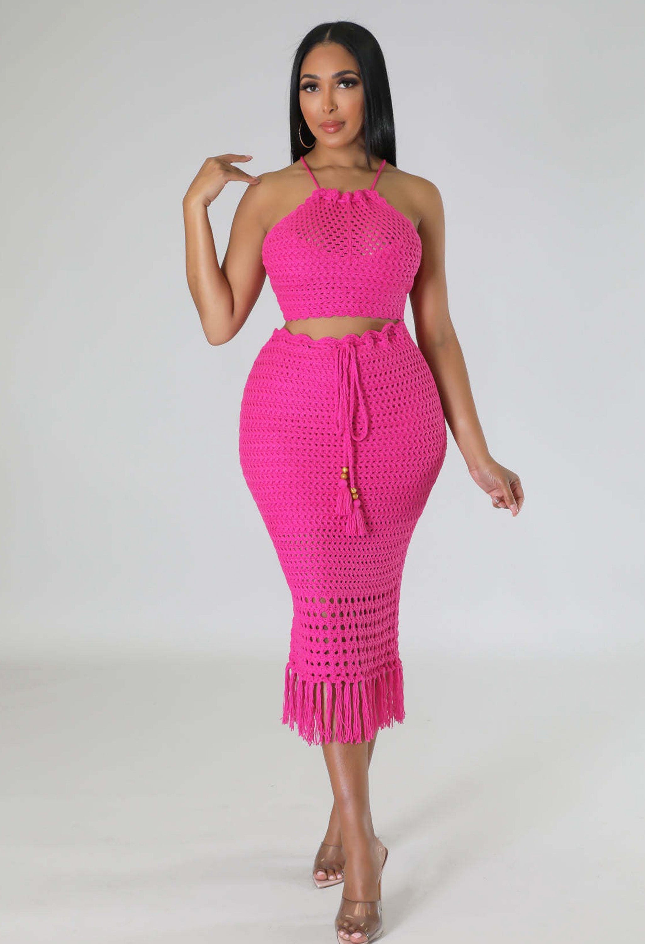 Pankh Cai Modest Crochet Beachwear Top & Skirt Set