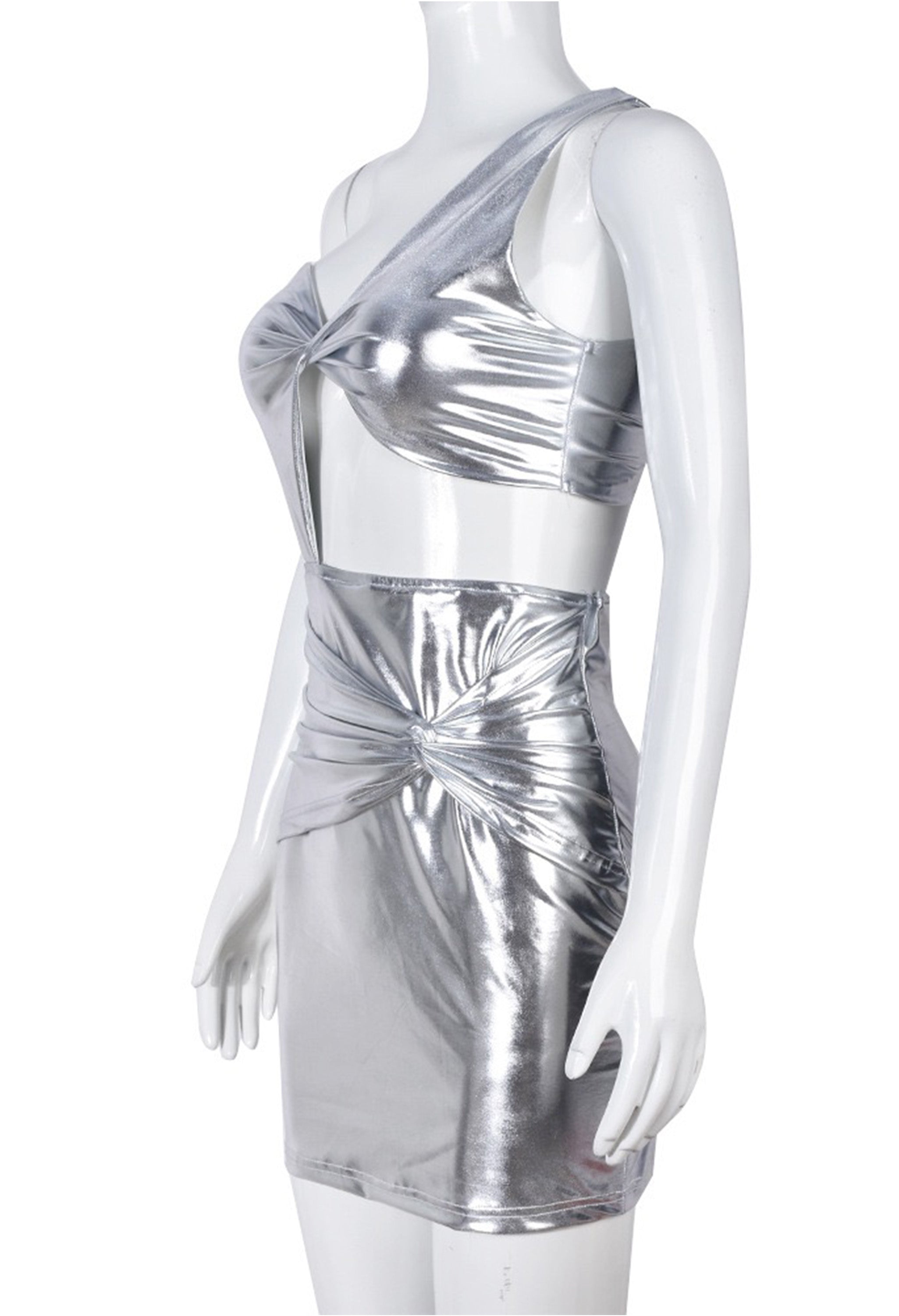 Pankh Beyren Women's Off Shoulder Shimmer Metallic Party Co-ord Dress