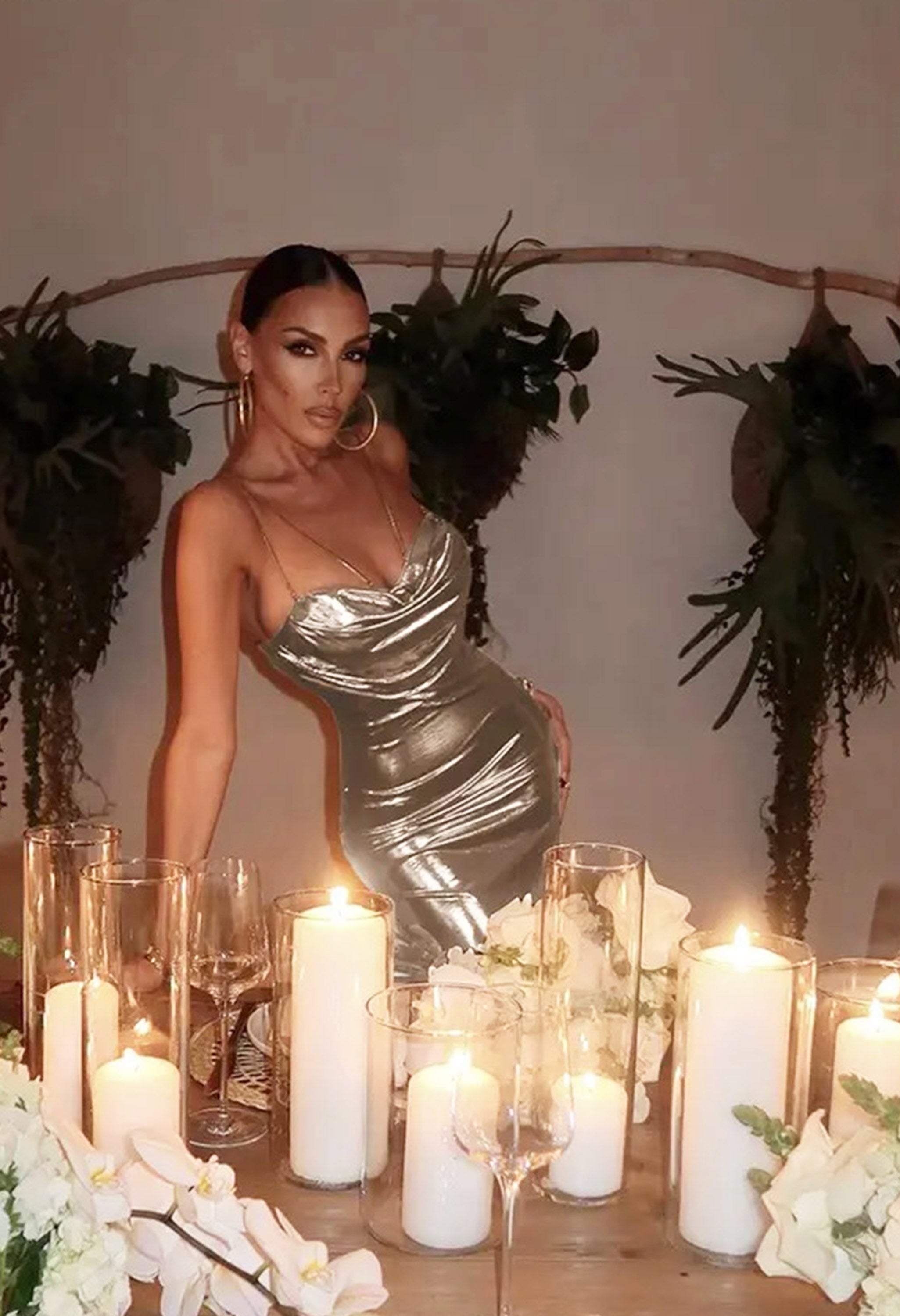Pankh Bash Silver Partywear Shimmer Metallic Dress
