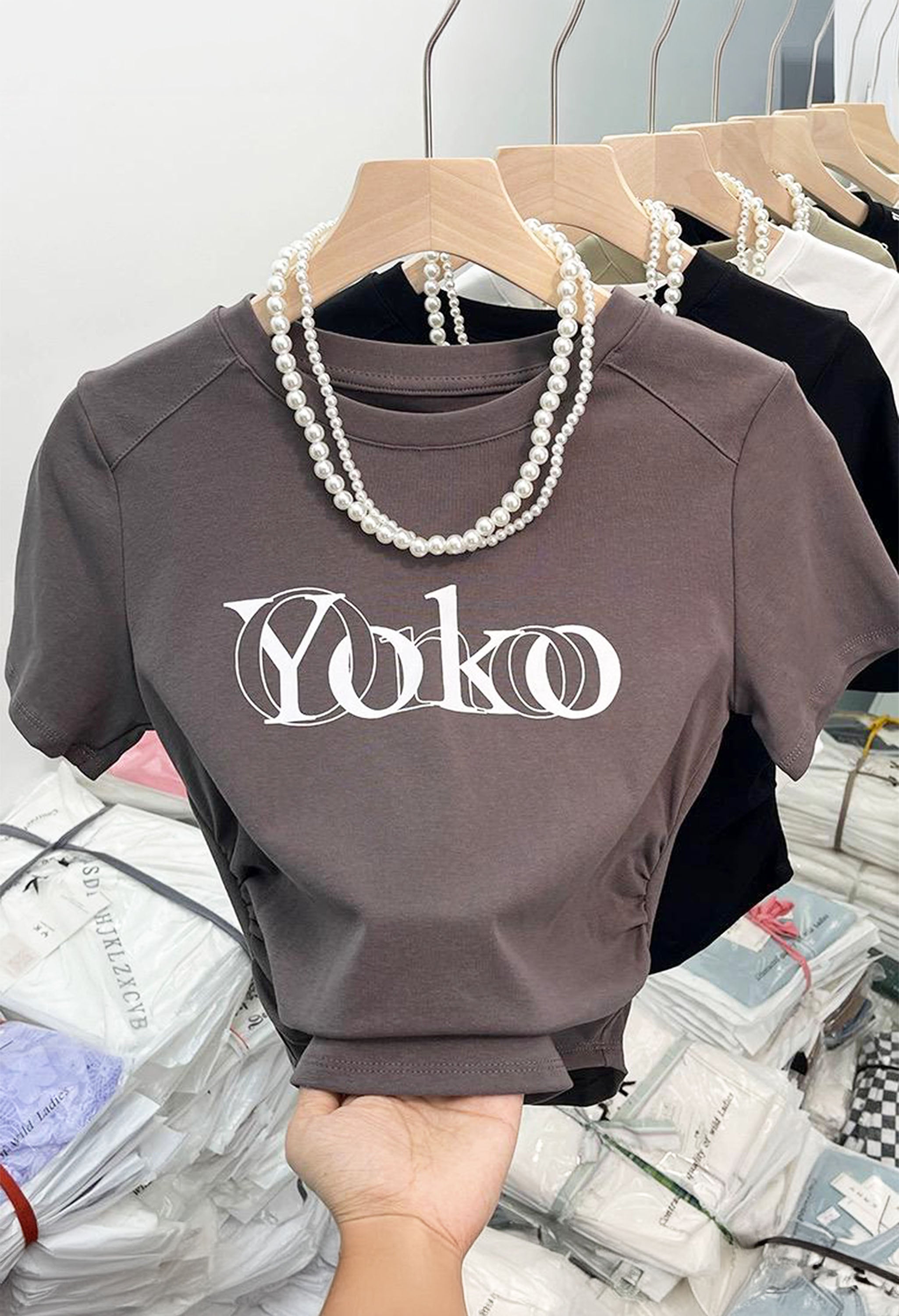 Pankh Tim stylish Crop Cotton Tee with detachable pearl chain