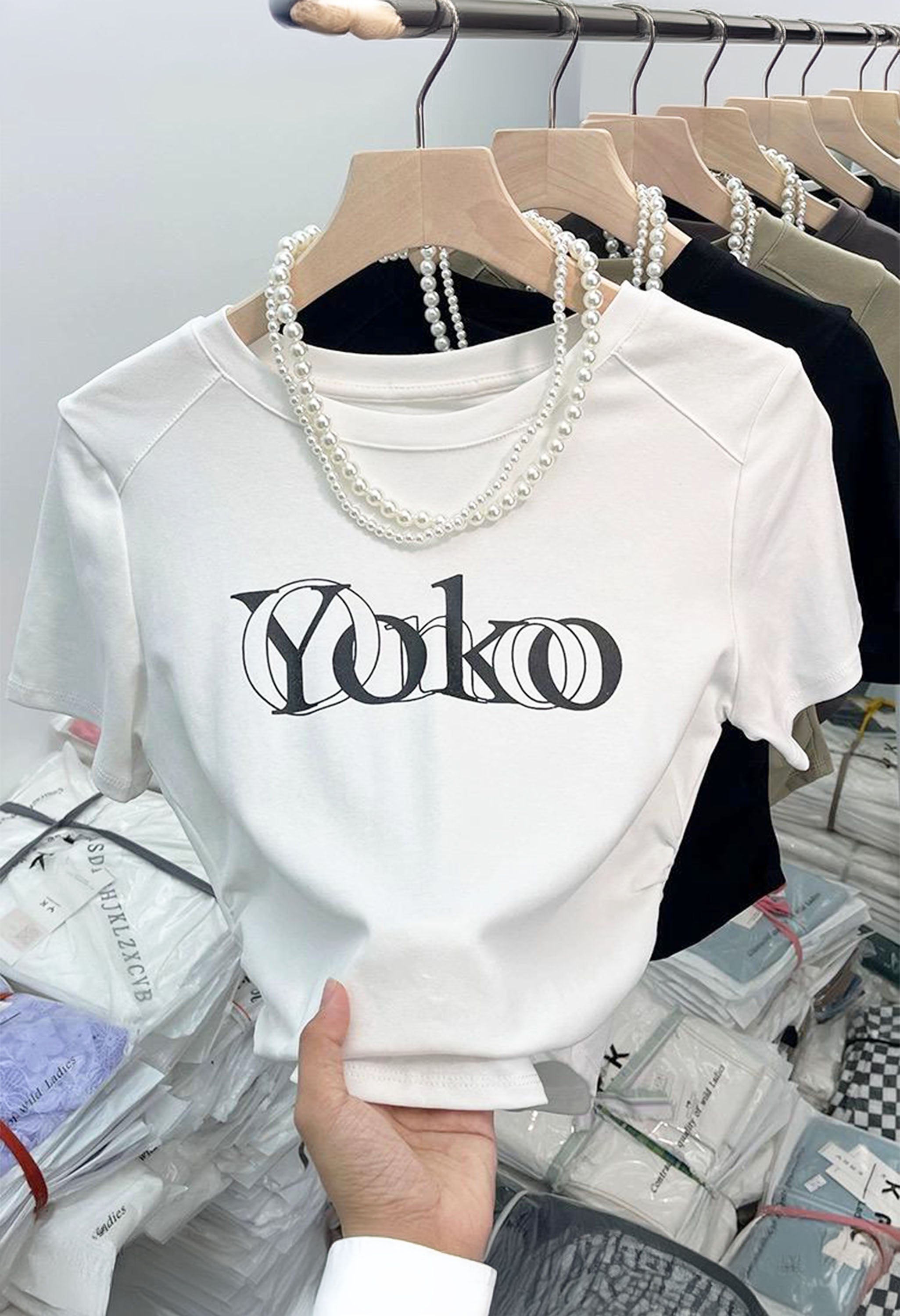 Pankh Tim stylish Crop Cotton Tee with detachable pearl chain