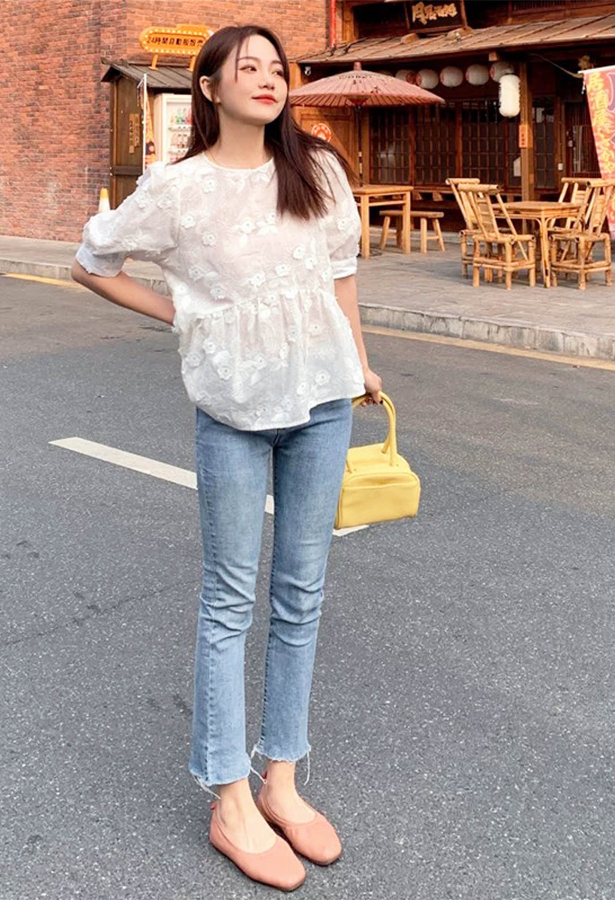 Pankh Origin Puff-Sleeve Linen Silk Summer Top