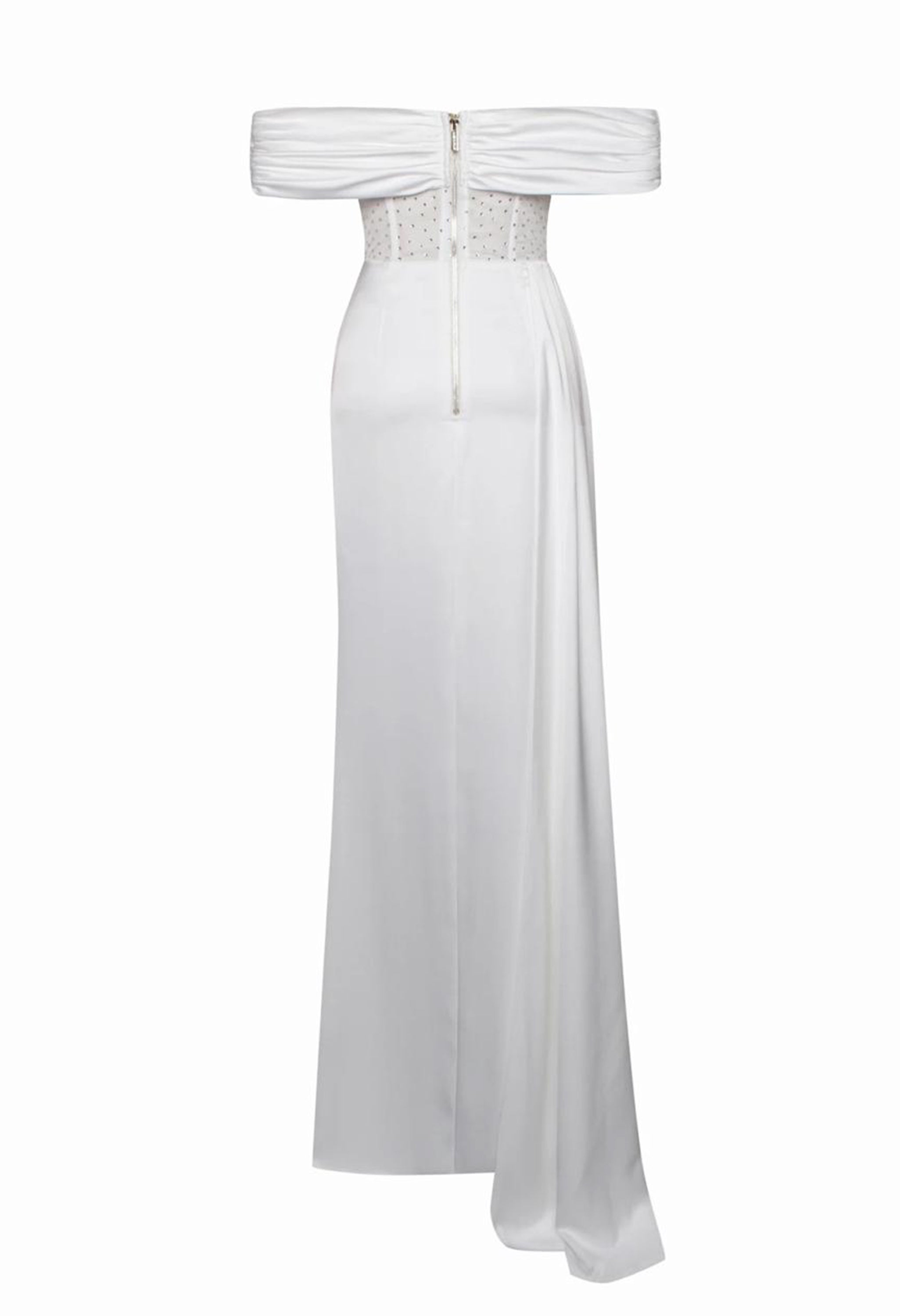 Pankh Lennon Off Shoulder Crystallized Satin Party Cocktail Maxi Dress