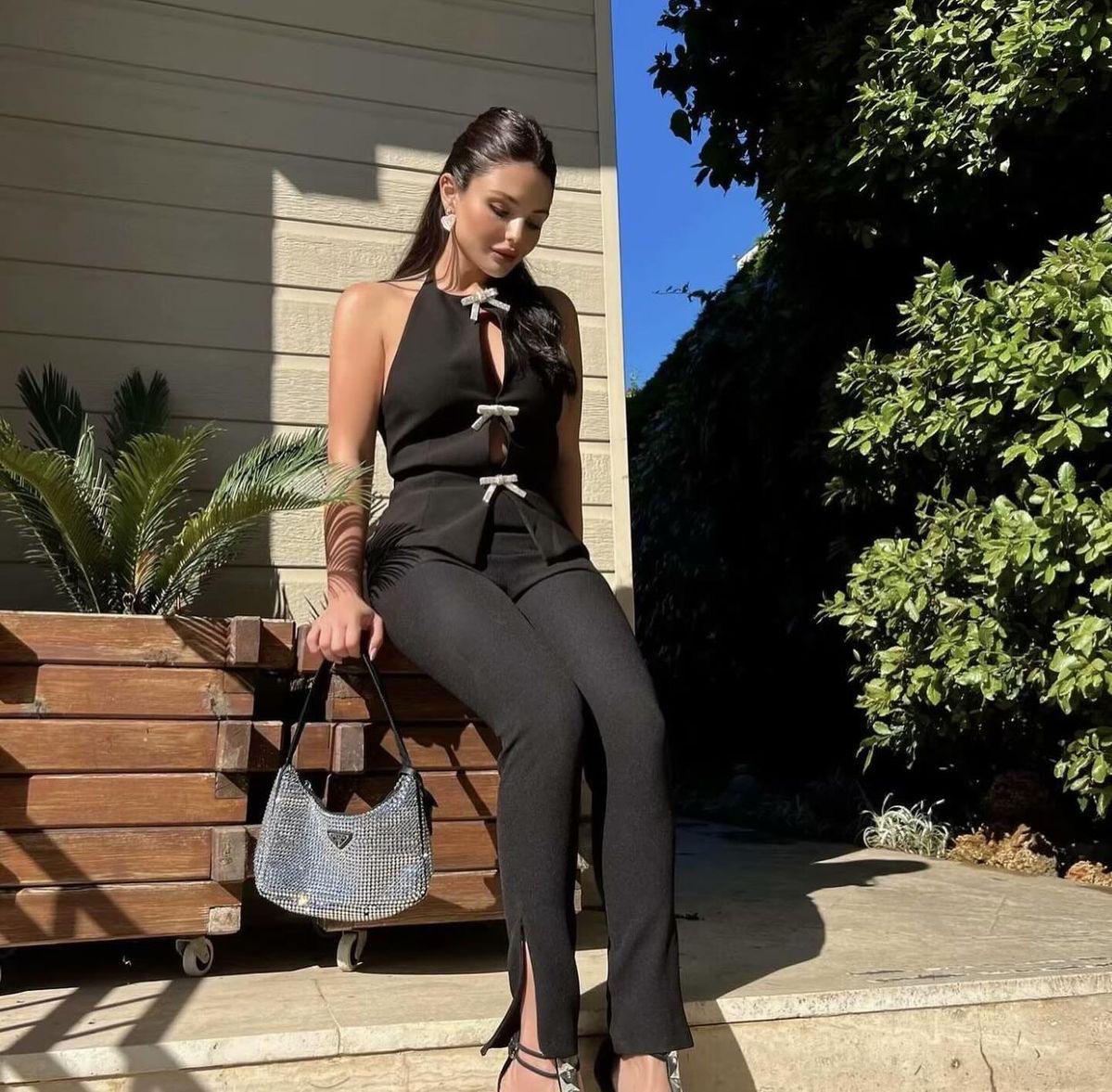 Pankh Rayan Halter Neck Decor Crystal Bow Top And Pant Set