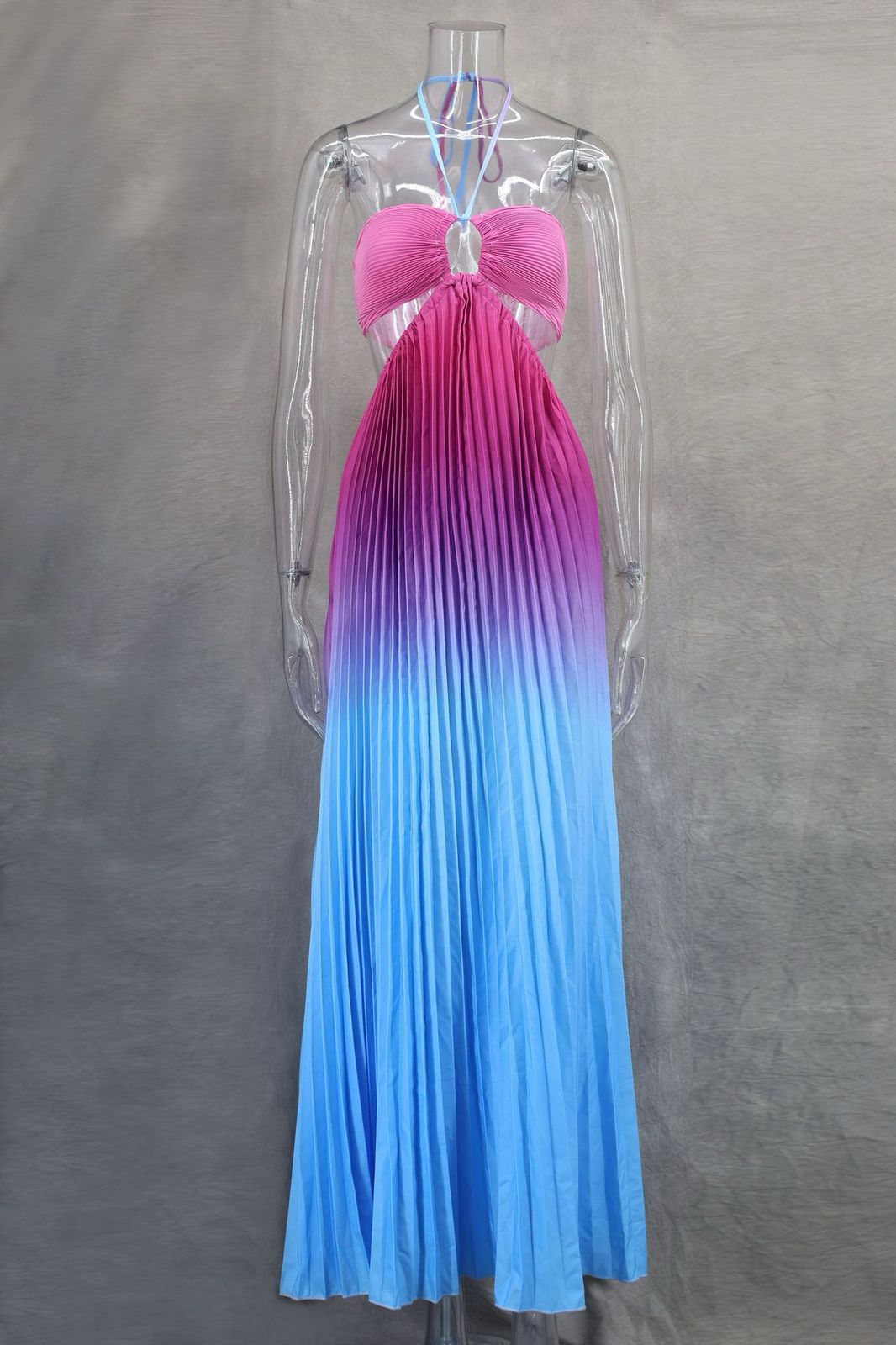 Pankh Halime Sexy Halterneck Cut-Out Backless Pleated Maxi Holiday Dress