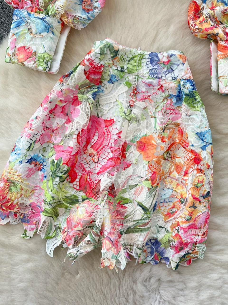 Pankh Jim Elegant Colorfull Floral Crochet Coord Set With Inner