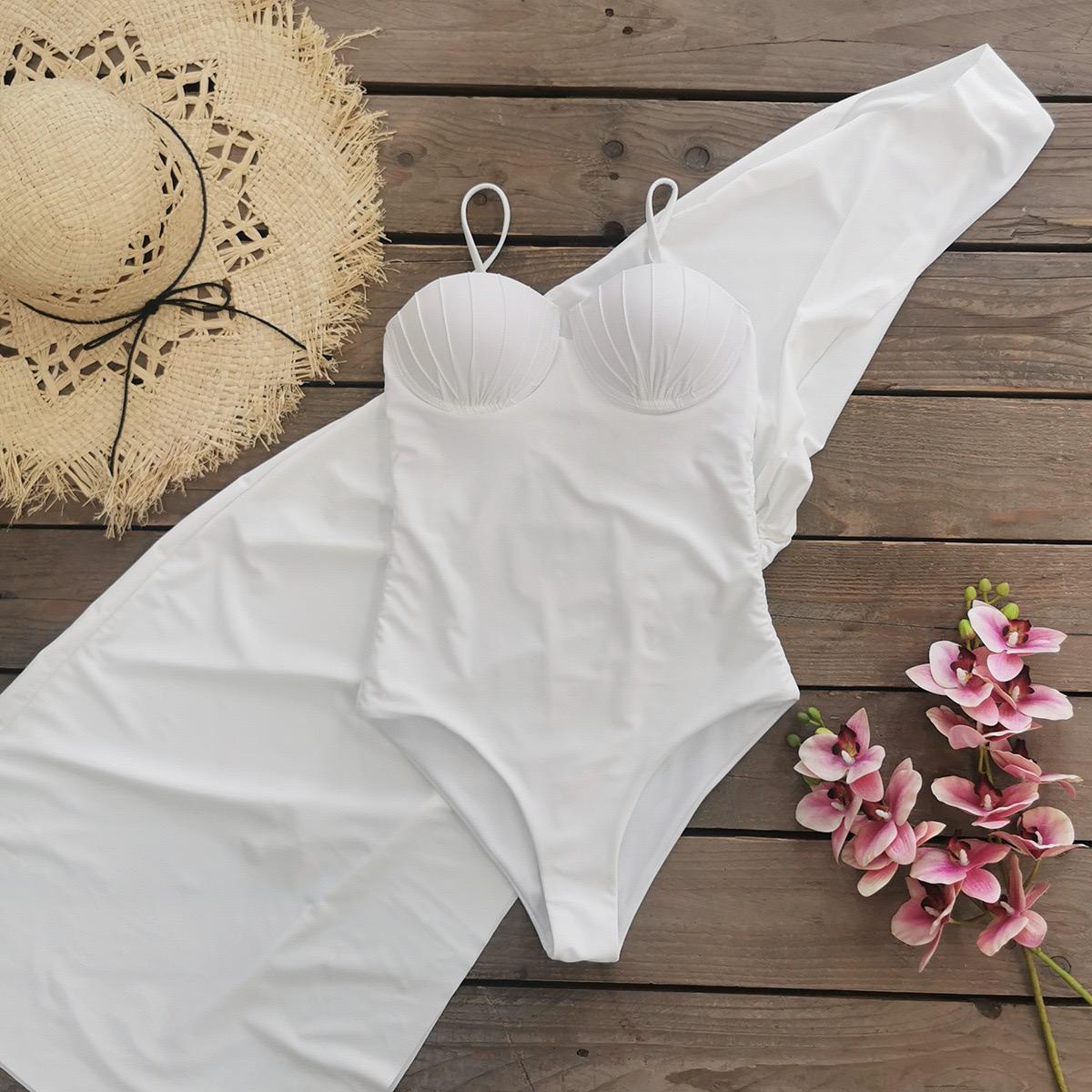 Pankh Eva White Monokini With One Of Shoulder Cover-Up
