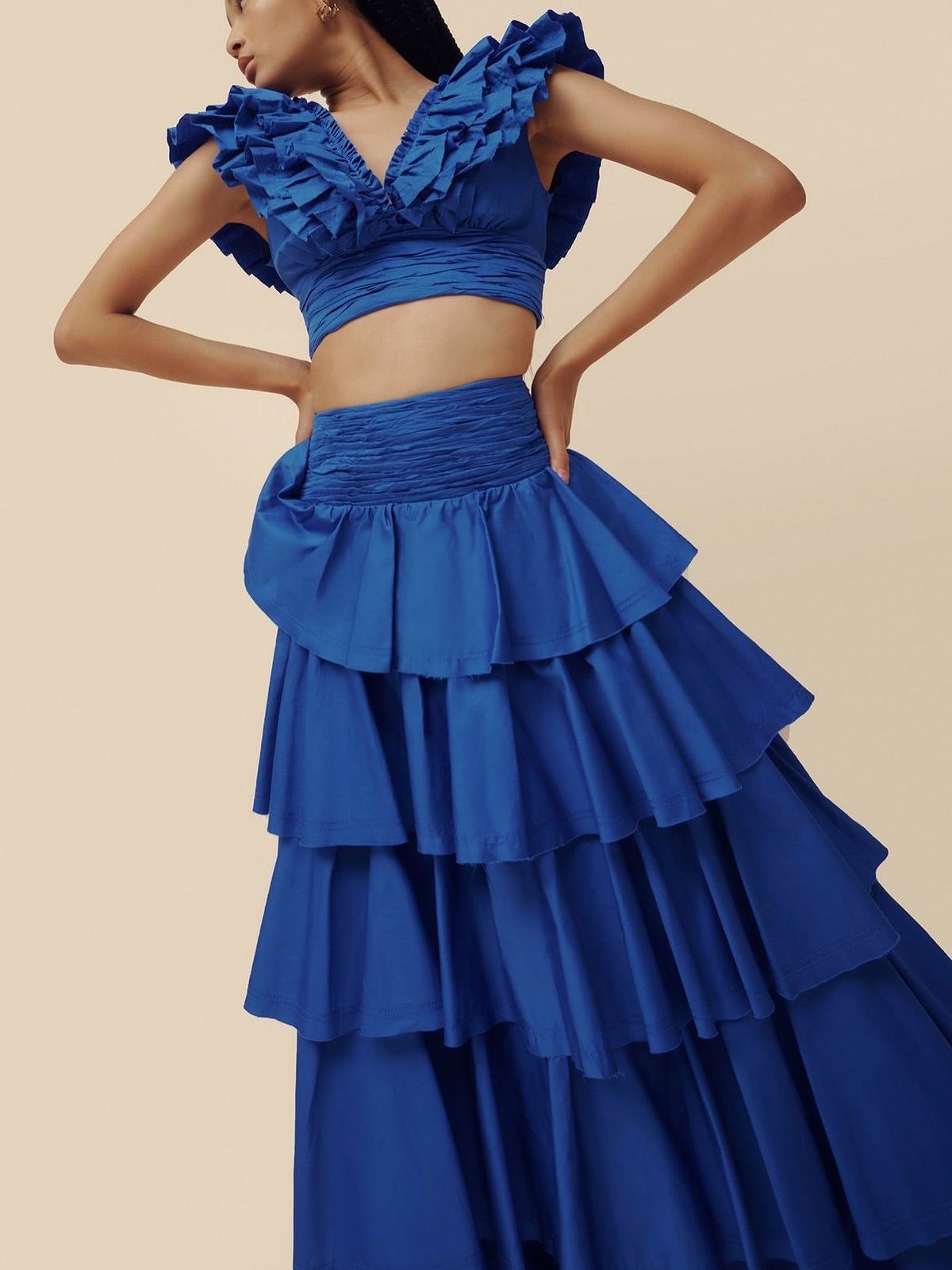 Pankh Prolly Ruffle Cropped Top And Ruffled Skirt