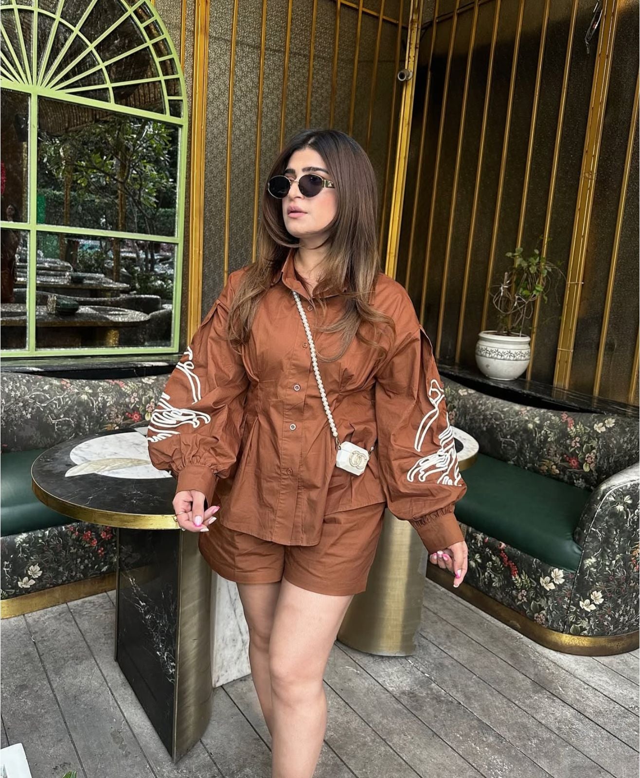 Pankh Mochiato Embroidered Sleeve Shirt And Short Set