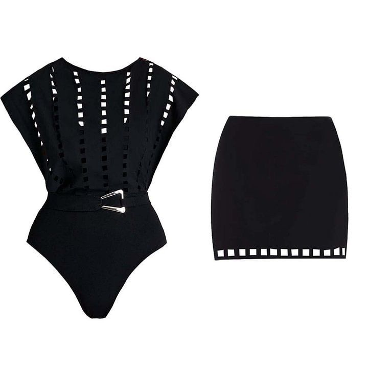 Pankh Marc Cutout One-Piece Swimsuit With Skirt Set
