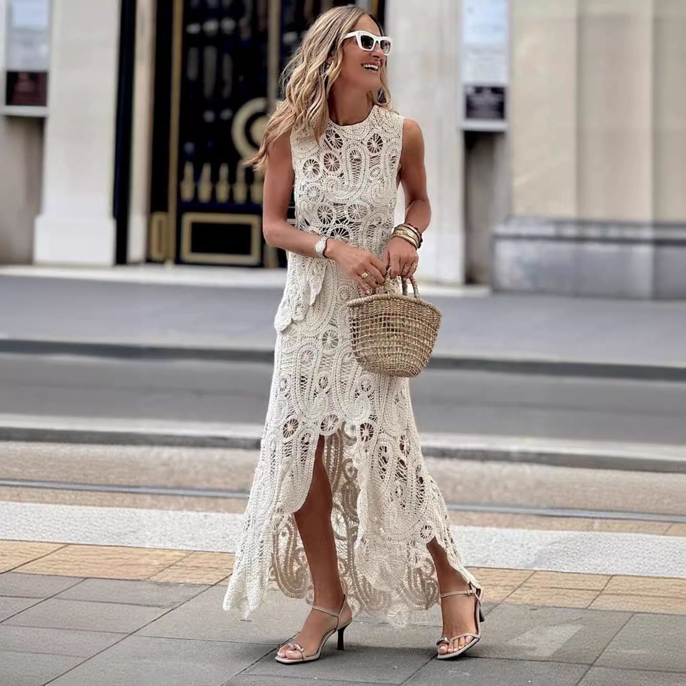 Pankh Syre Crochet Hollow Out Top And Skirt Set